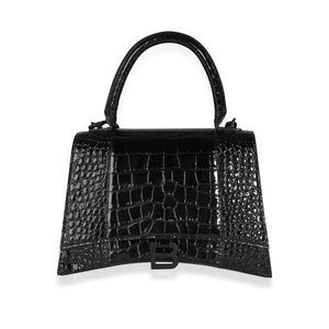 Balenciaga Black Crocodile-Embossed Medium Hourglass Bag